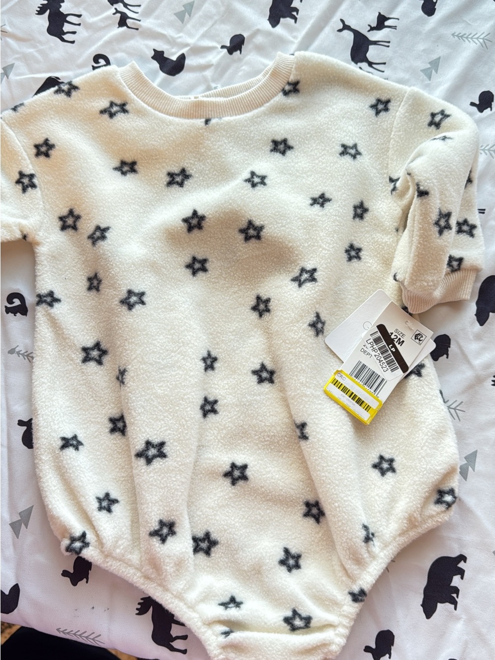 Cream Star Print Fleece Baby Bodysuit